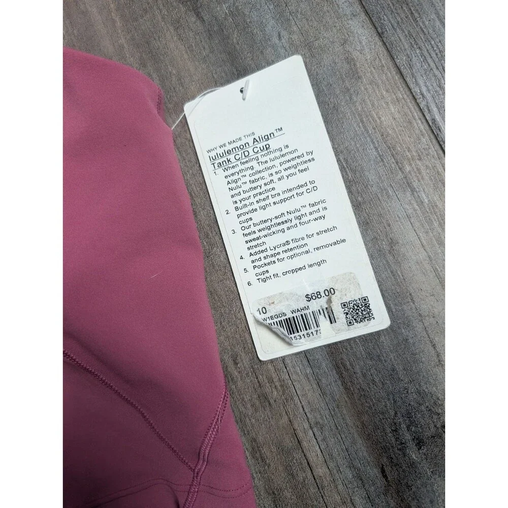 NWT NEW Lululemon Align Tank Top *Light Support, C/D Cup Washed Mauve Pink 10